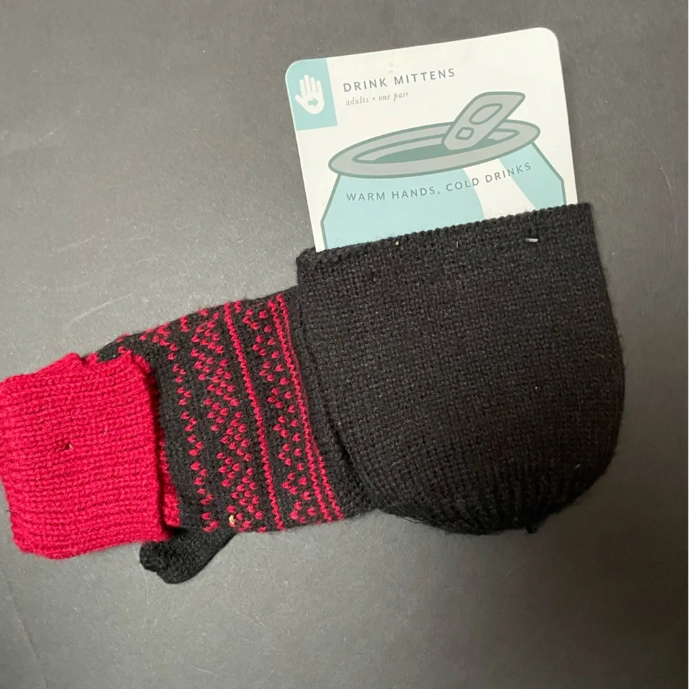 Unisex Drink Mittens Adult Size Black & Red - NWT
